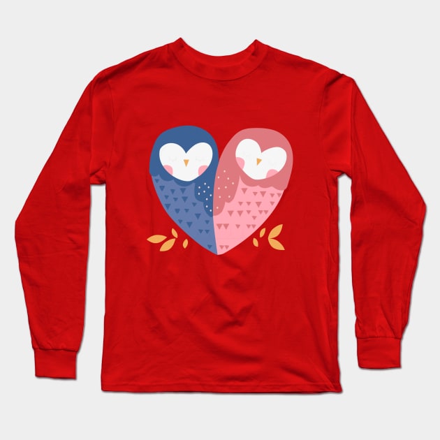 Owl Heart Couple Long Sleeve T-Shirt by Mako Design 